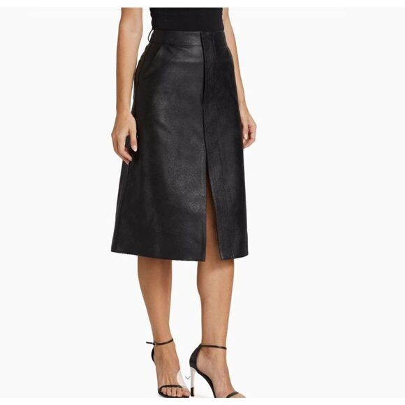 Stella McCartney Womans Midi Skirt Light Altermat Size 40 Black Faux Leather NWT